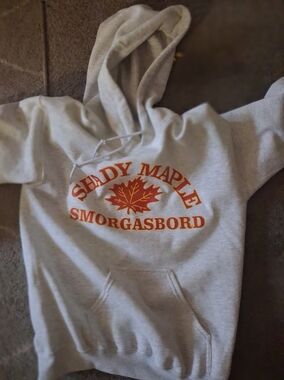 Gildan Gray Kids Hoodie with Orange Leaf Logo Shqfy Maple Smorgasboard
